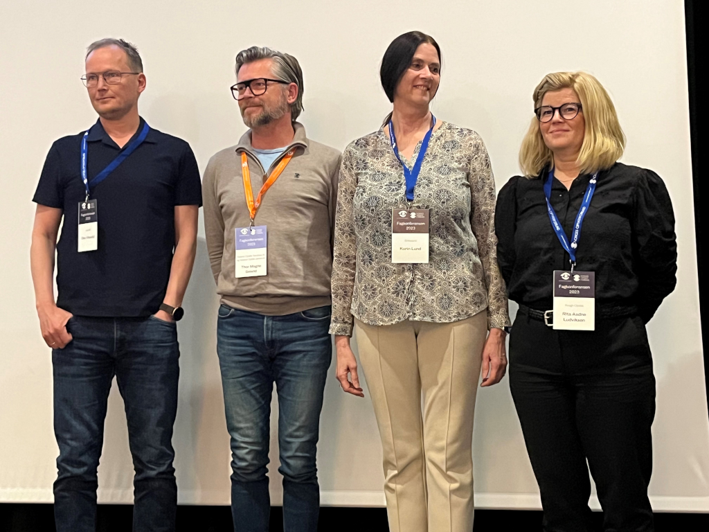 Fire fremtredende representanter fra optikerbransjens smitteverngruppe: Olav Vikesdal, Thor Magne Seland, Karin Lund og Rita Aadne Ludviksen (Foto: Dag Øyvind Olsen)